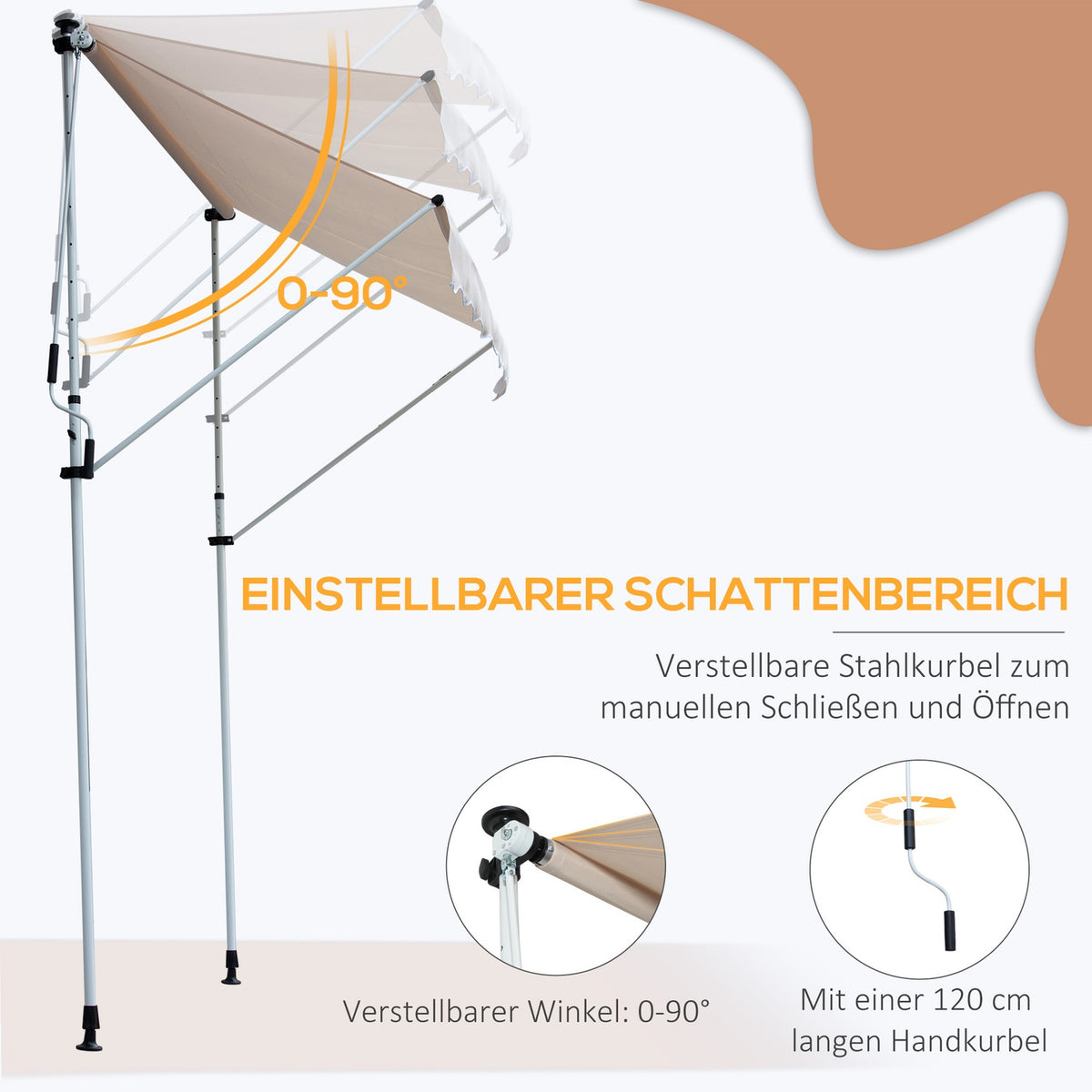 Awning, Folding Arm Awning, Height-Adjustable Clamp Awning, 200X150Cm, Cream White, Aluminum