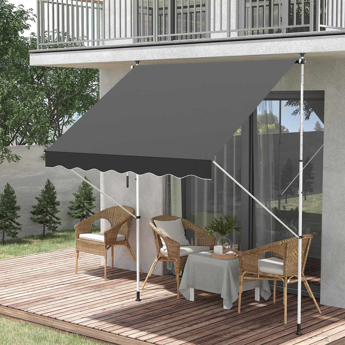 Awning, Folding Arm Awning, Height-Adjustable Clamp Awning, 200X150Cm, Grey, Aluminum