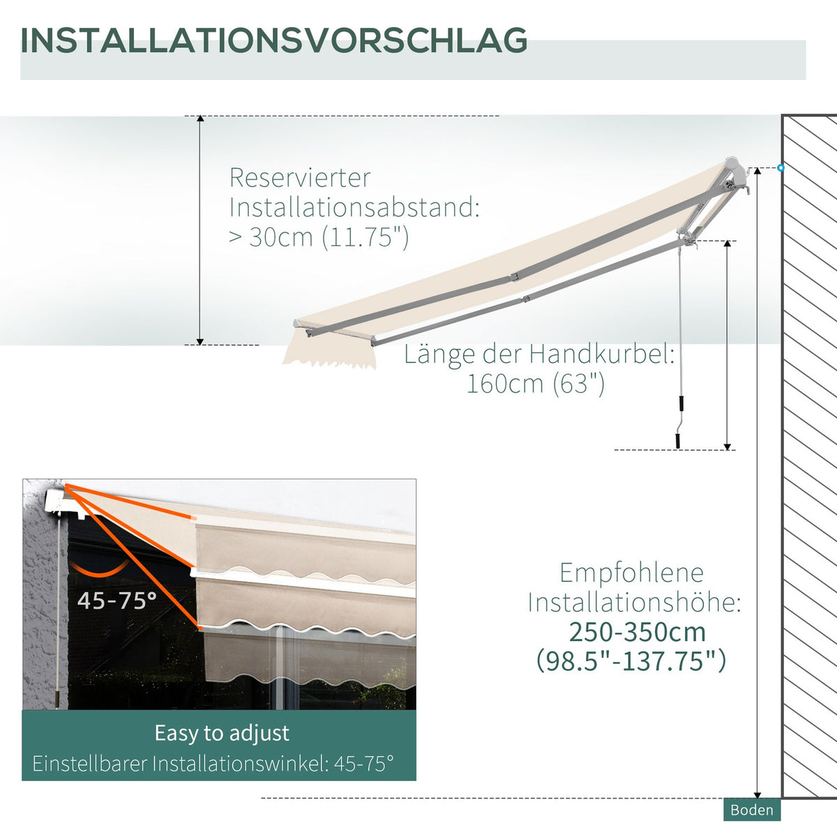 Awning Folding Arm Awning Sun Protection Balcony Cream White 2.95X2.5M