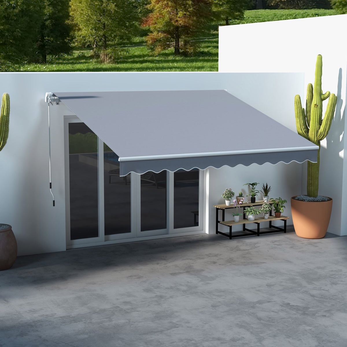 Awning Folding Arm Awning Sun Protection For Balcony, Uv Protection, Grey, 2.95X2.5M