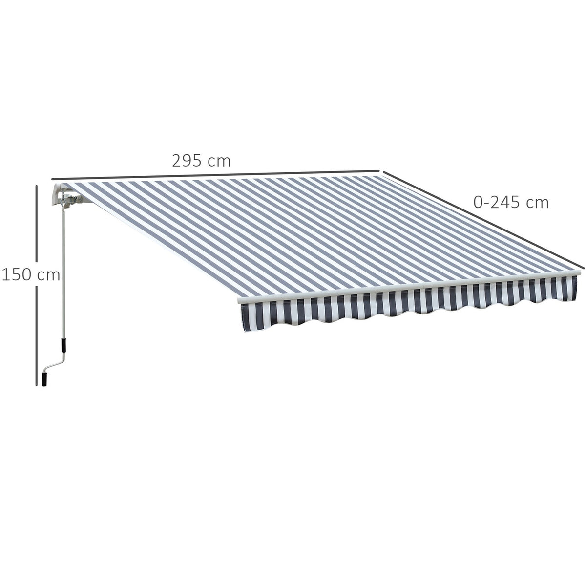 Awning Folding Arm Awning Sun Protection Hand Crank Balcony Aluminum Gray White 2.95 X 2.45 M