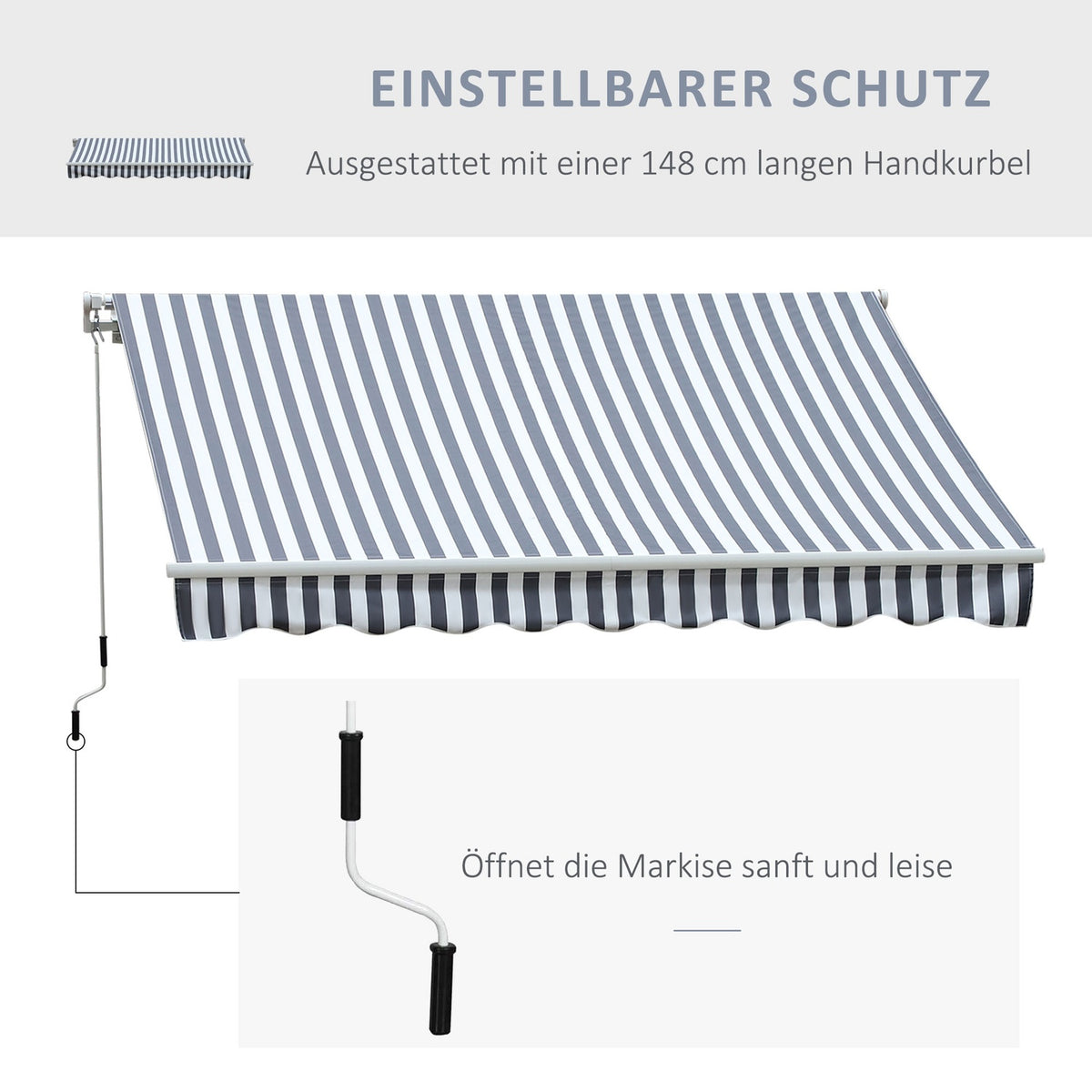 Awning Folding Arm Awning Sun Protection Hand Crank Balcony Aluminum Gray White 2.95 X 2.45 M
