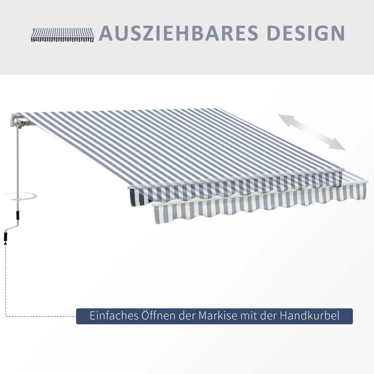 Awning Folding Arm Awning Sun Protection Hand Crank Balcony Aluminum Gray White 2.95 X 2.45 M