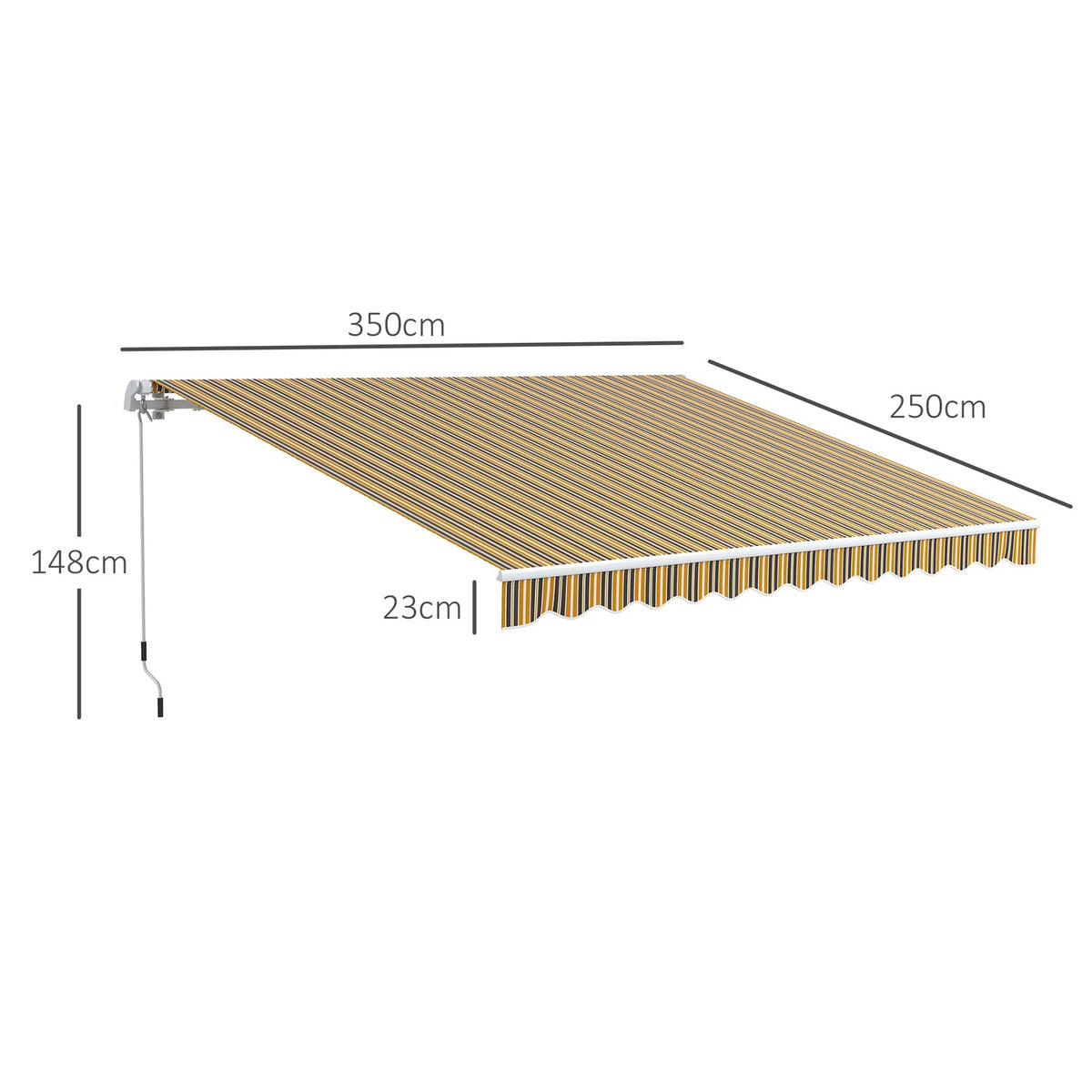 Awning Folding Arm Awning Sun Protection With Hand Crank 3.5 X 2.5 M Yellow Gray Aluminum Polyester
