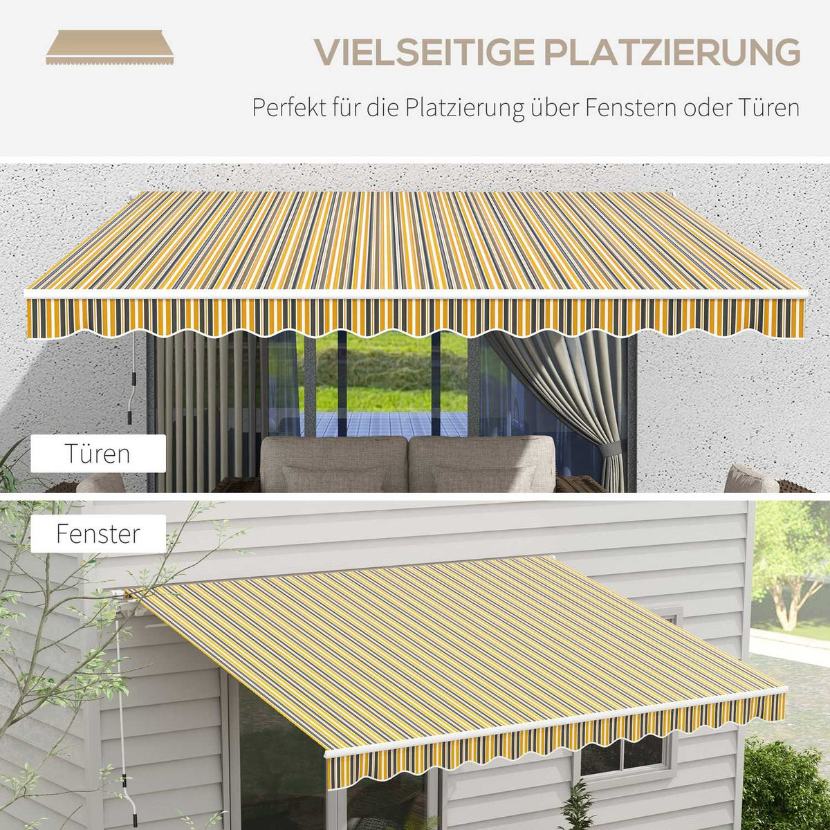 Awning Folding Arm Awning Sun Protection With Hand Crank 3.5 X 2.5 M Yellow Gray Aluminum Polyester
