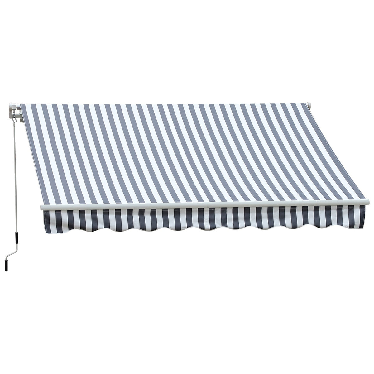 Awning, Folding Arm Awning With Hand Crank, Sun Protection, 3.5 X 2.5 M, Grey+White, Aluminum Polyester