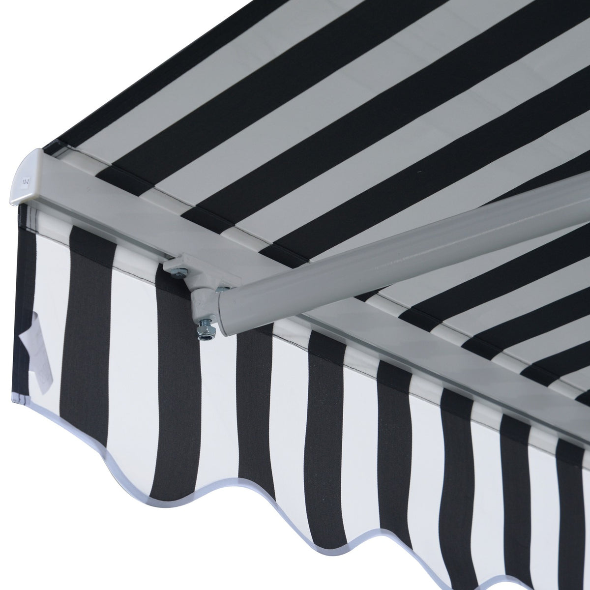 Awning, Folding Arm Awning With Hand Crank, Sun Protection, 3.5 X 2.5 M, Grey+White, Aluminum Polyester