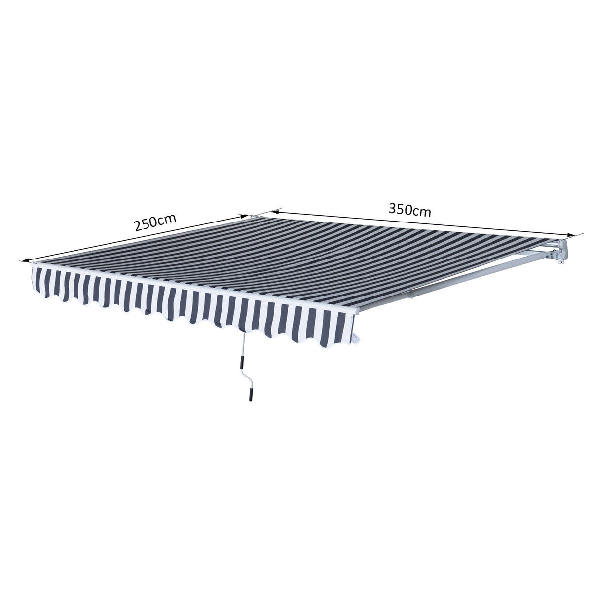 Awning, Folding Arm Awning With Hand Crank, Sun Protection, 3.5 X 2.5 M, Grey+White, Aluminum Polyester