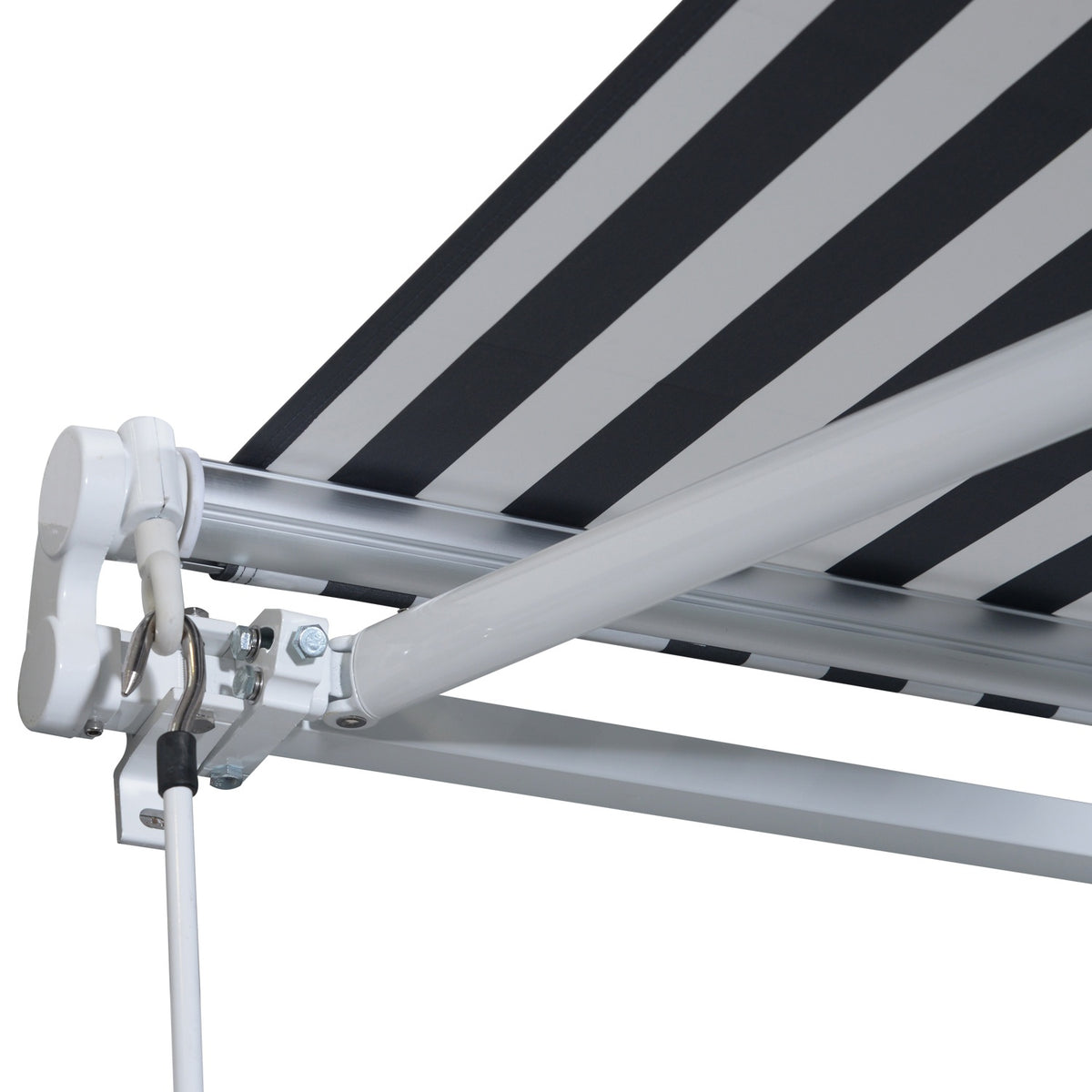 Awning, Folding Arm Awning With Hand Crank, Sun Protection, 3.5 X 2.5 M, Grey+White, Aluminum Polyester