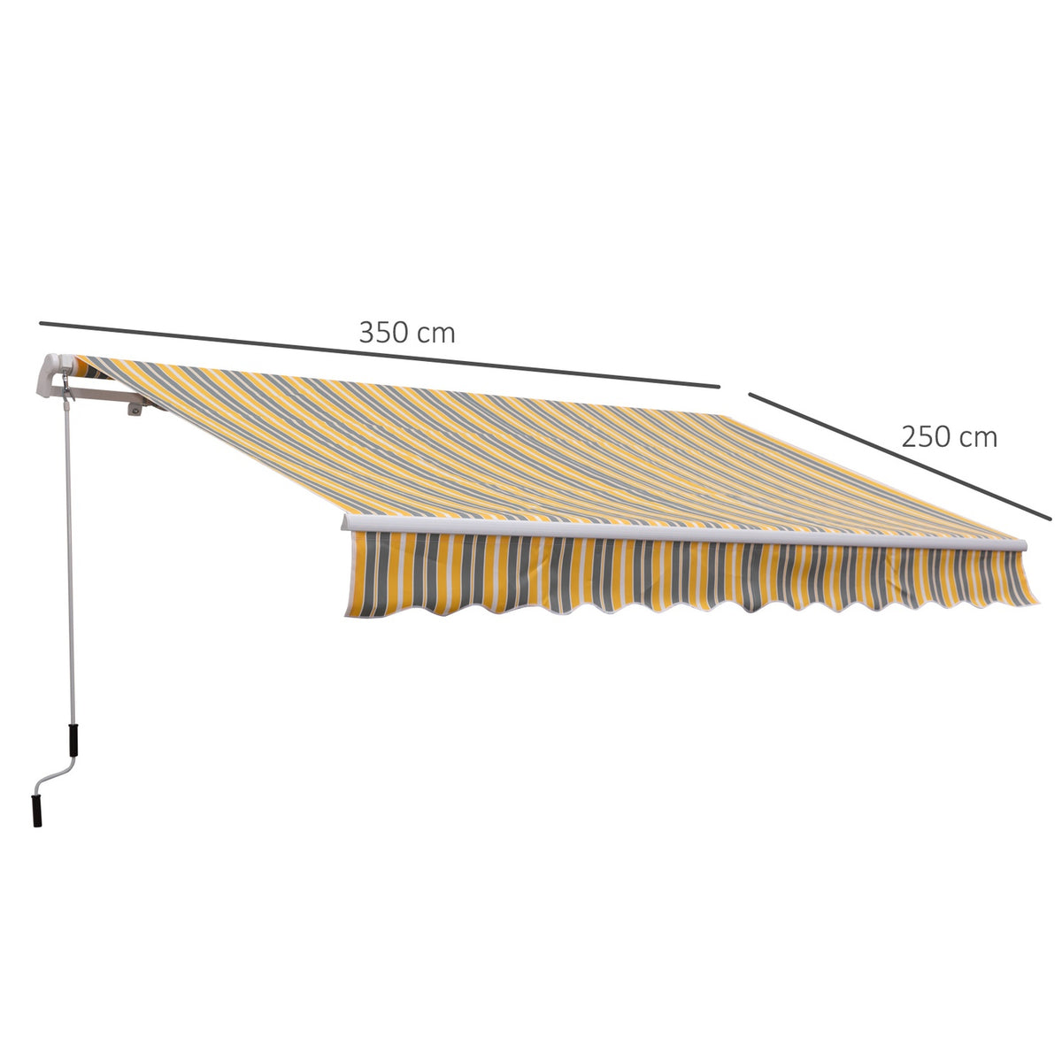Awning, Folding Arm Awning With Hand Crank, Sun Protection, 3.5X2.5M, Yellow/Grey, Aluminum/Polyester