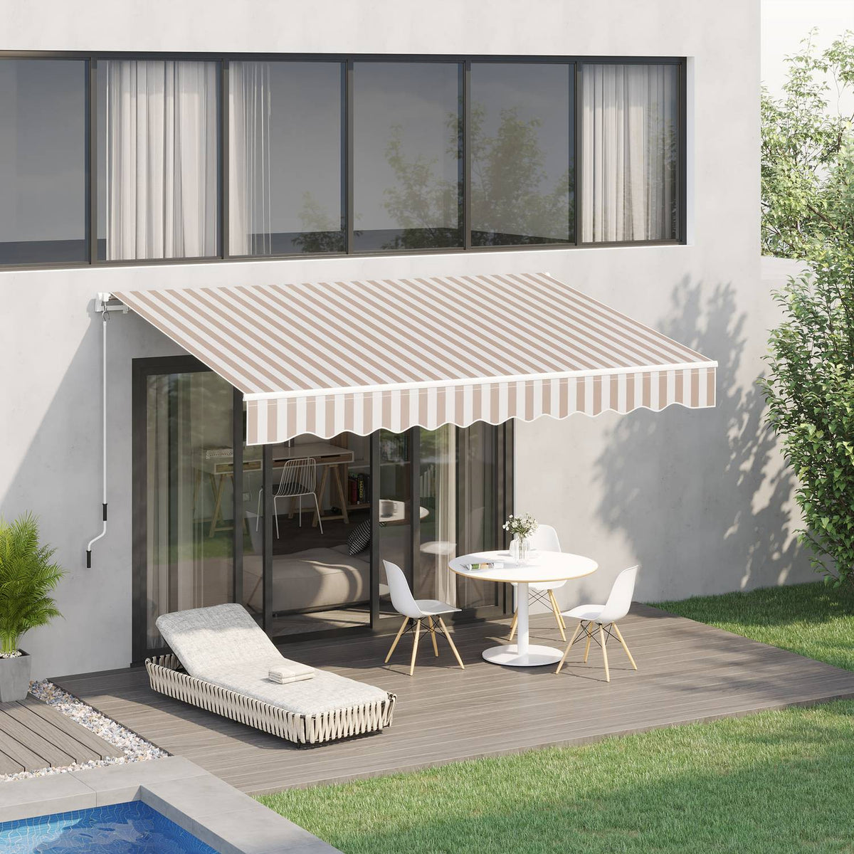 Awning With Hand Crank 3 X 2.5 M Folding Arm Awning, Sun Protection, Wall Mounting, Balcony, Aluminum Mountains