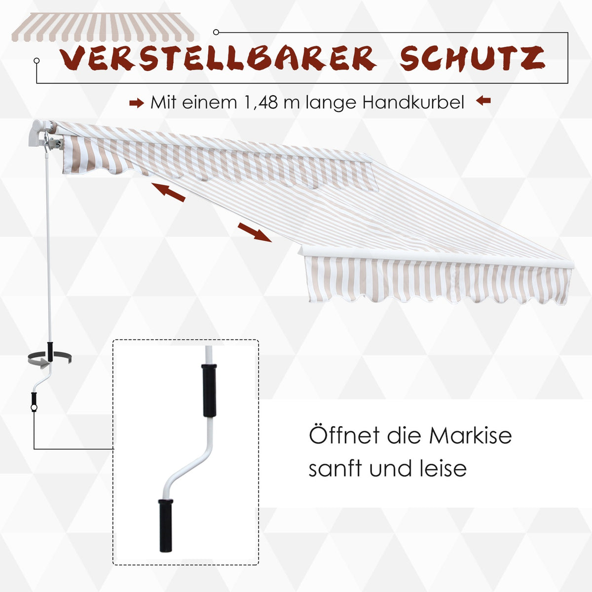Awning With Hand Crank 3 X 2.5 M Folding Arm Awning, Sun Protection, Wall Mounting, Balcony, Aluminum Mountains