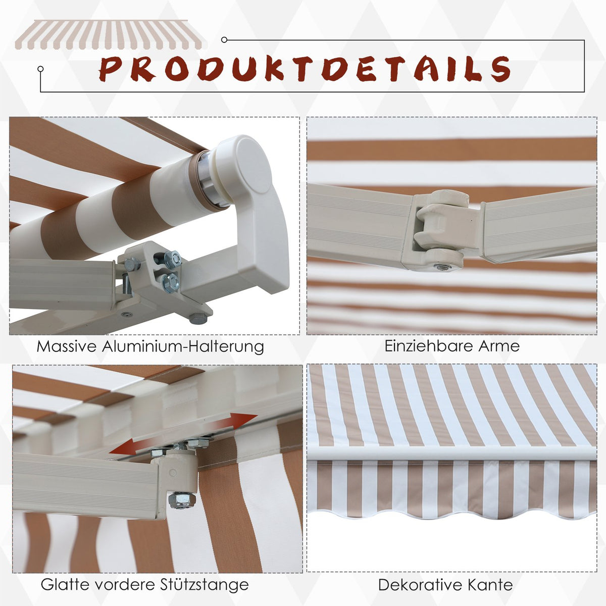 Awning With Hand Crank 3 X 2.5 M Folding Arm Awning, Sun Protection, Wall Mounting, Balcony, Aluminum Mountains