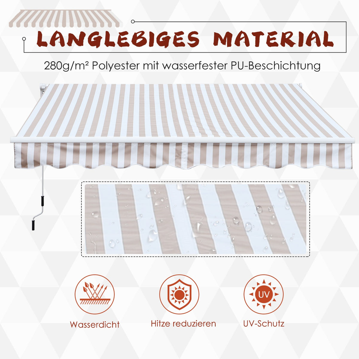 Awning With Hand Crank 3 X 2.5 M Folding Arm Awning, Sun Protection, Wall Mounting, Balcony, Aluminum Mountains