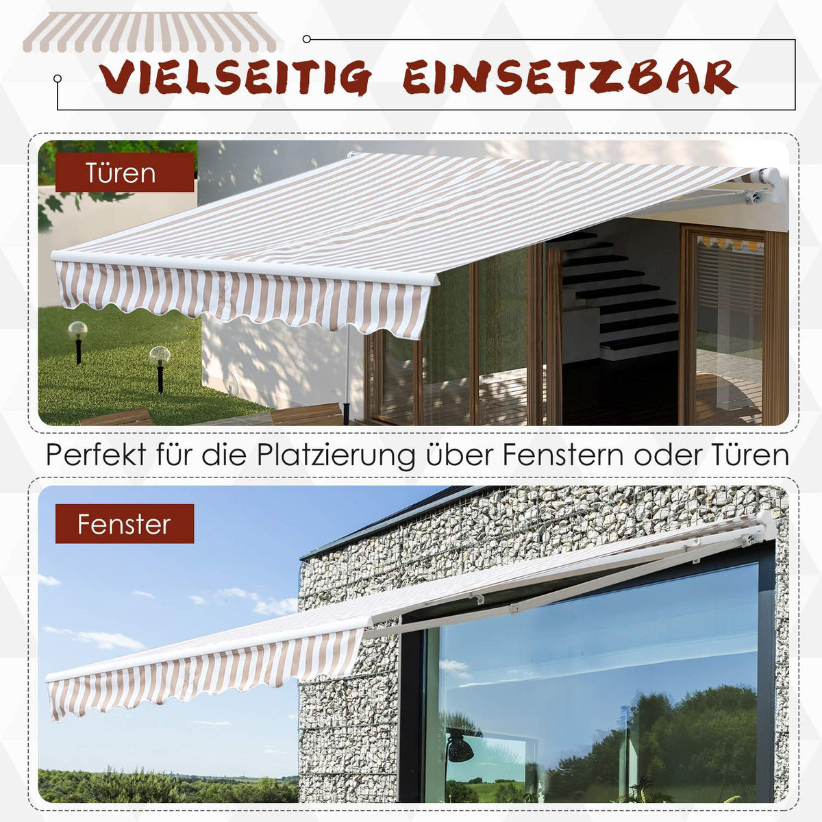 Awning With Hand Crank 3 X 2.5 M Folding Arm Awning, Sun Protection, Wall Mounting, Balcony, Aluminum Mountains