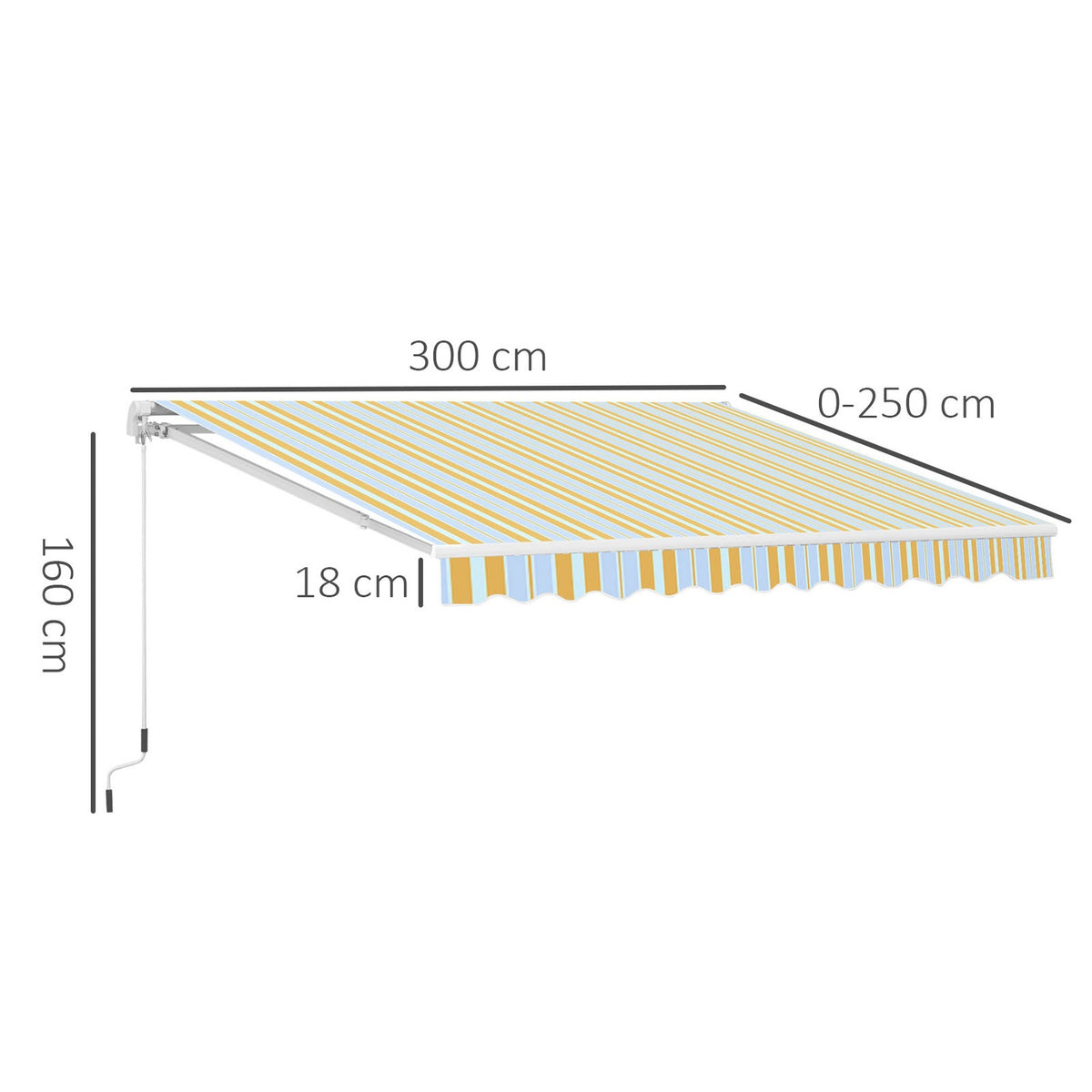Awning With Hand Crank, Folding Arm Awning, Sun Protection, Aluminum, Yellow Beige, For Balcony & Terrace