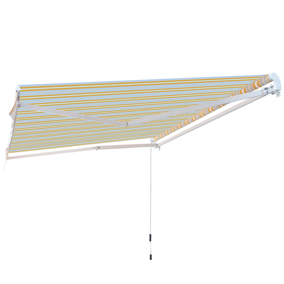 Awning With Hand Crank, Folding Arm Awning, Sun Protection, Aluminum, Yellow Beige, For Balcony & Terrace