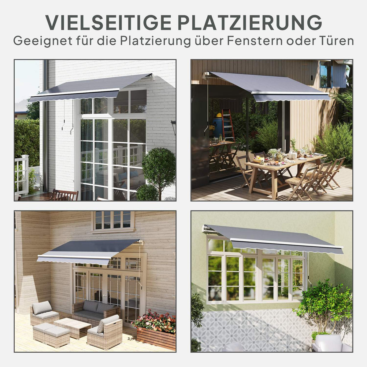 Awning cover, awning fabric with valance, water-repellent replacement fabric for 3 x 2.5 m awnings, awning fabric, sun protection for garden, balcony, yard, gray