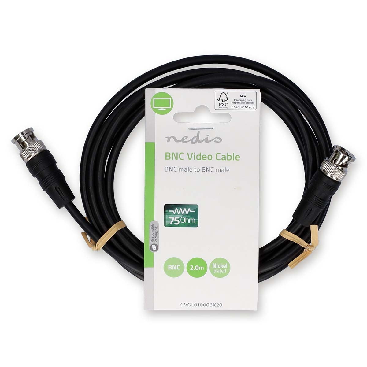 BNC video cable | BNC Male | BNC Male | Nickel Plated | 75 Ohm | 2.00 m | Round | PVC | Black | Label