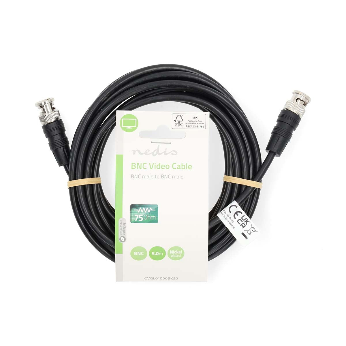 BNC video cable | BNC Male | BNC Male | Nickel Plated | 75 Ohm | 5.00 m | Round | PVC | Black | Label