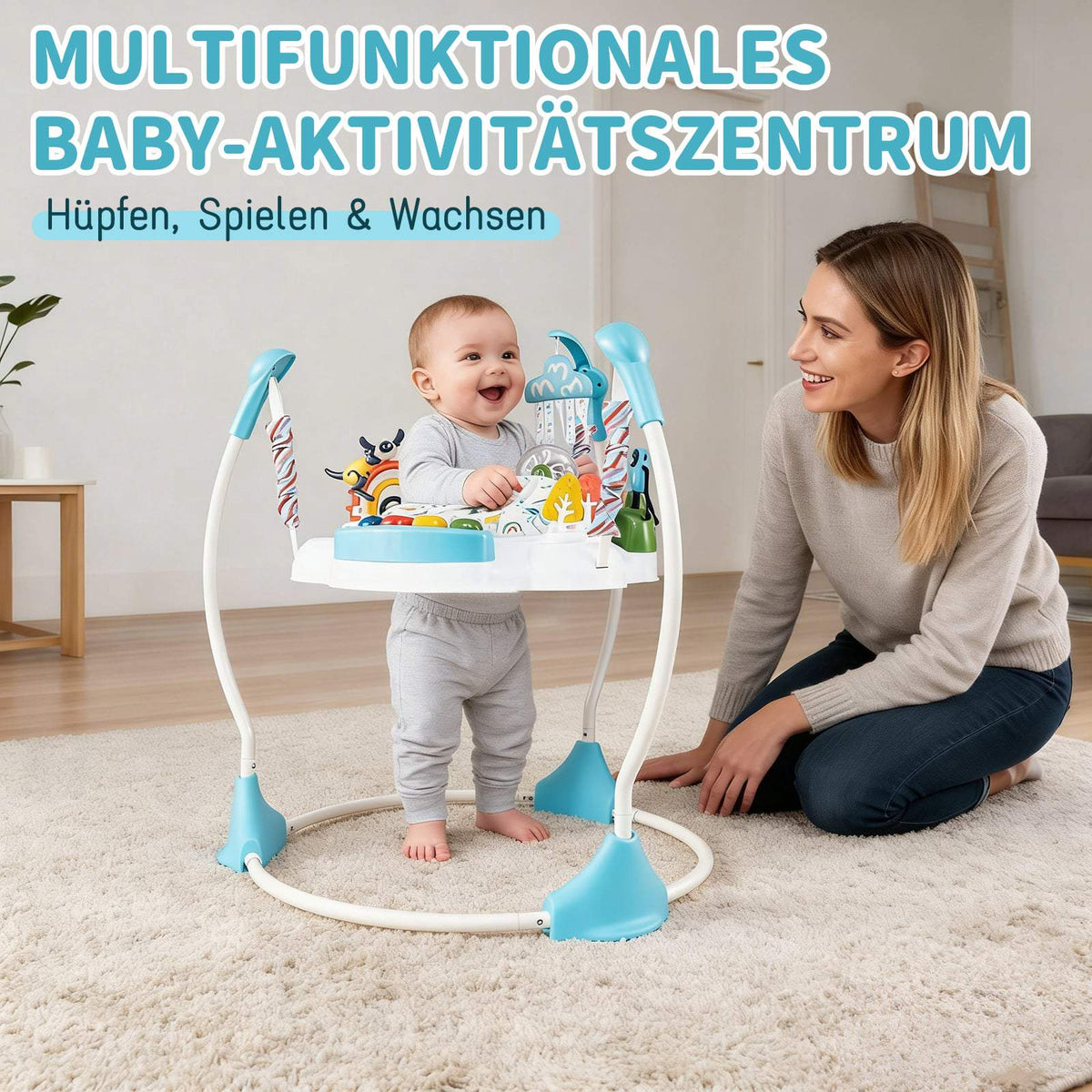 Baby Activity Center with 6 Toys, Lights, Music, Blue
