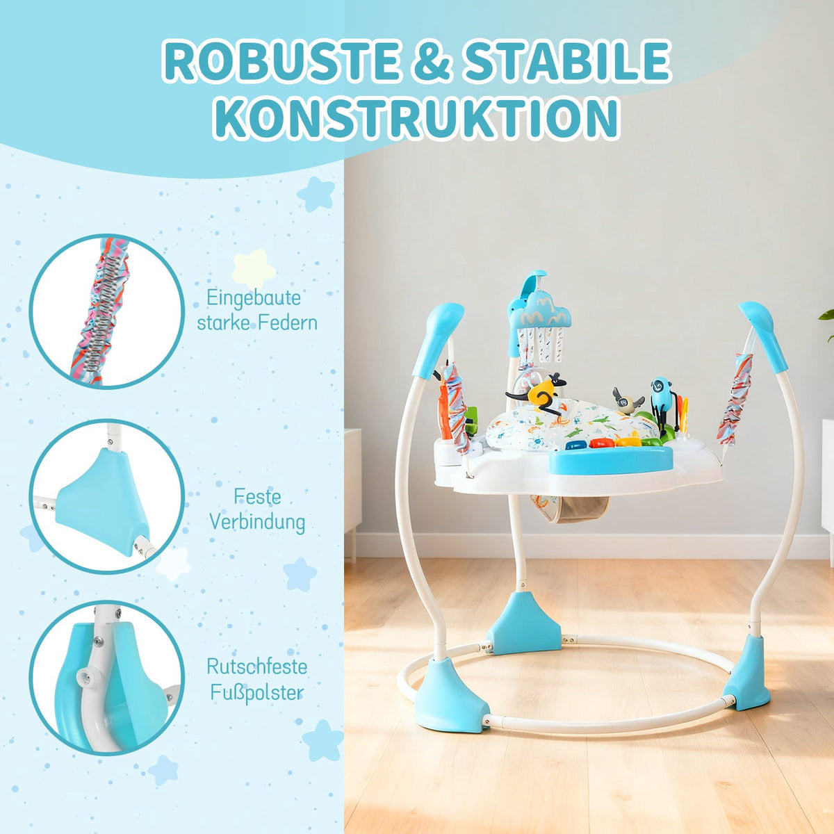 Baby Activity Center with 6 Toys, Lights, Music, Blue