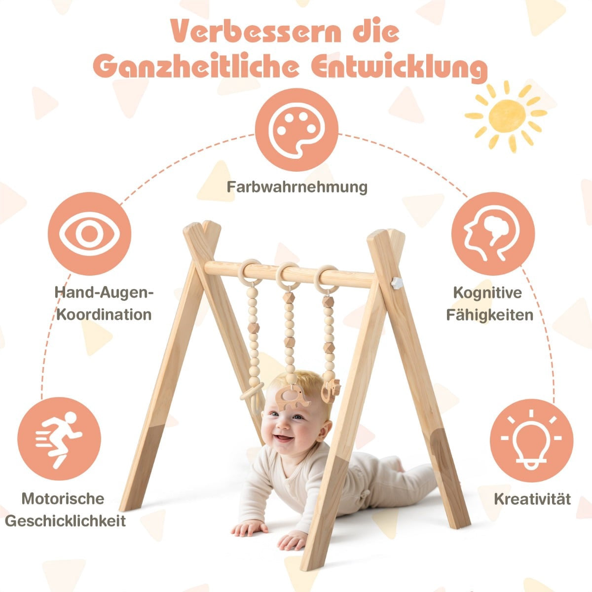 Baby Activity Gym – Natural Wood with 3 Toys