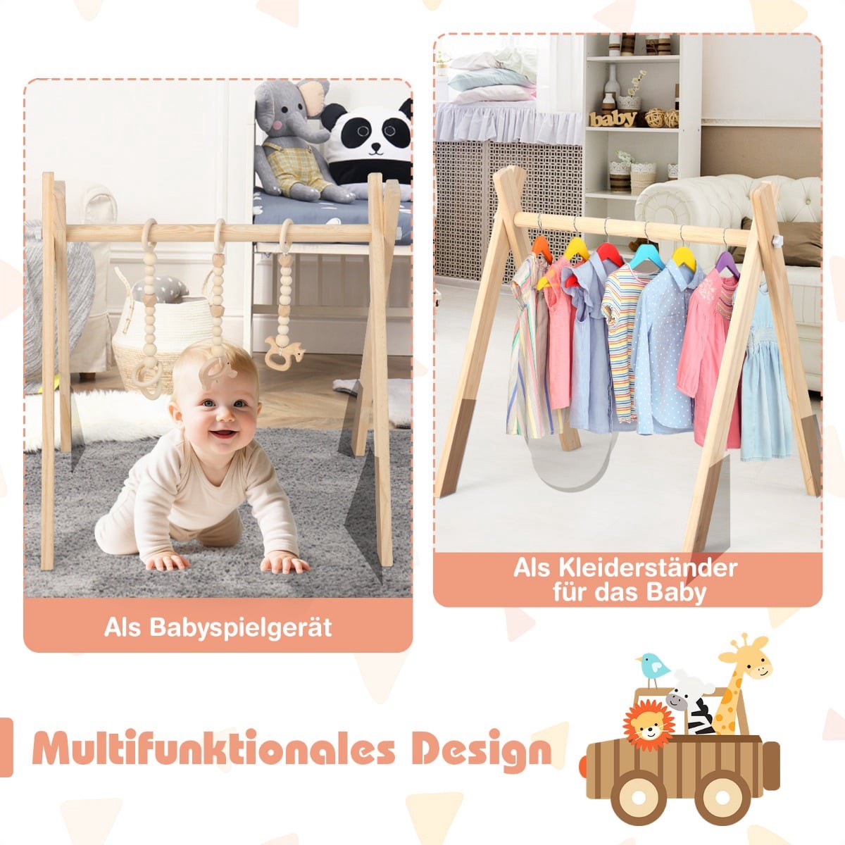 Baby Activity Gym – Natural Wood with 3 Toys