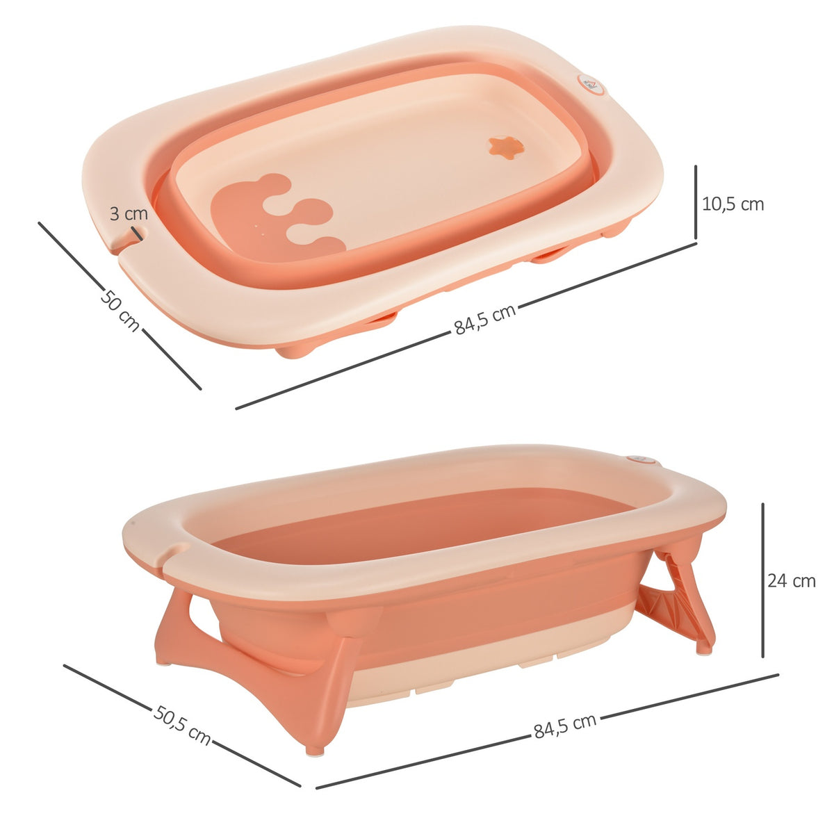 Baby Bathtub Ergonomic & Foldable Baby Bath, Plastic, Pink, 84.5X50.5X24Cm