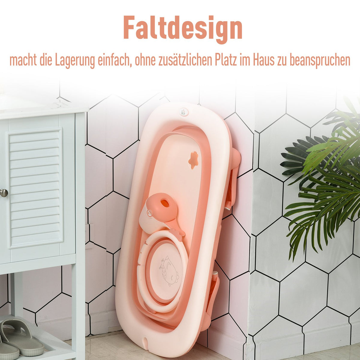 Baby Bathtub With Sink And Shampoo Cup, Foldable Baby Bath Tub, Bathtub For Baby, Plastic, Rose, 84.5 X 50.5 X 24 Cm