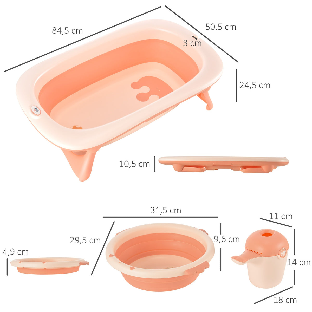 Baby Bathtub With Sink And Shampoo Cup, Foldable Baby Bath Tub, Bathtub For Baby, Plastic, Rose, 84.5 X 50.5 X 24 Cm