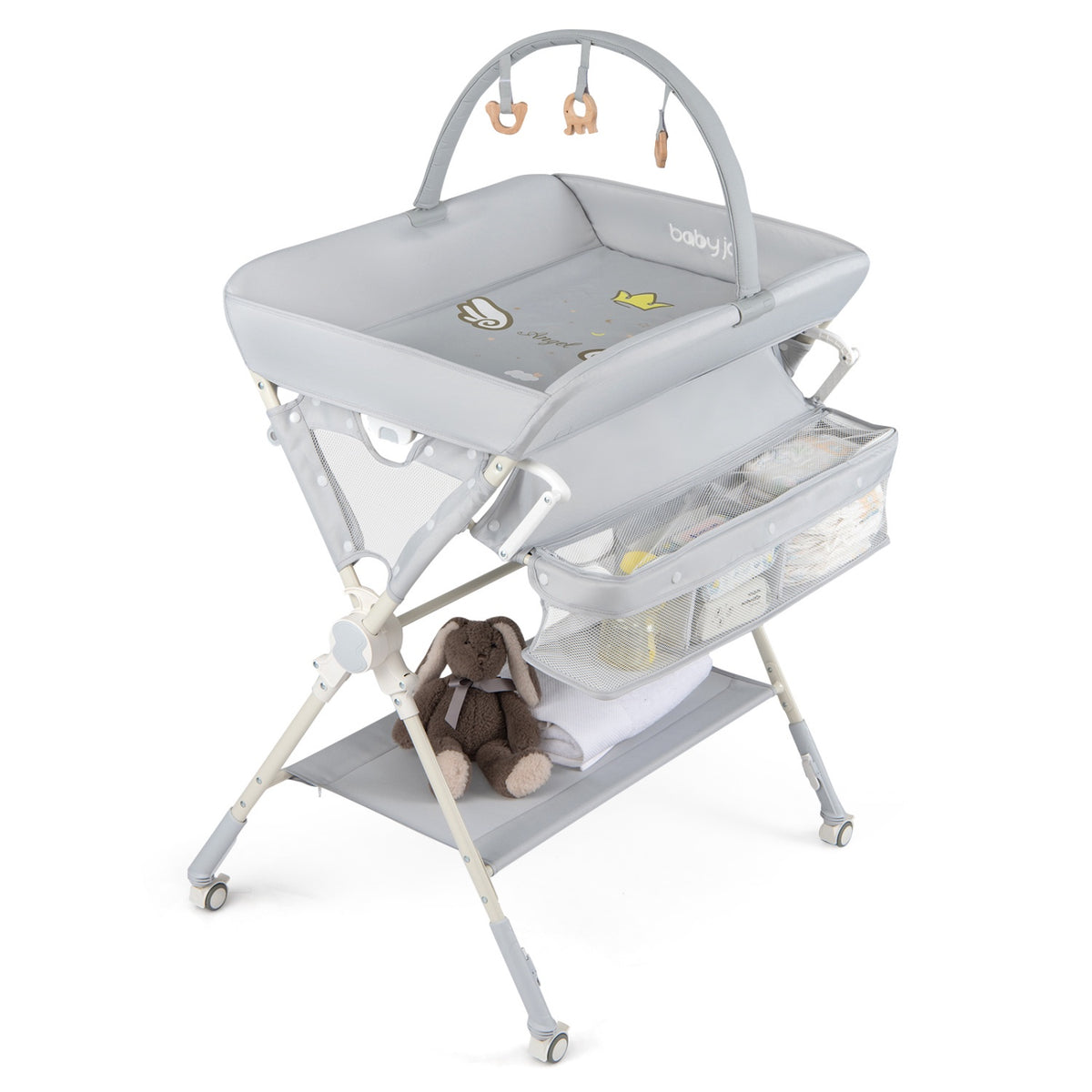 Baby Changing Table, Foldable Height Adjustable, Grey