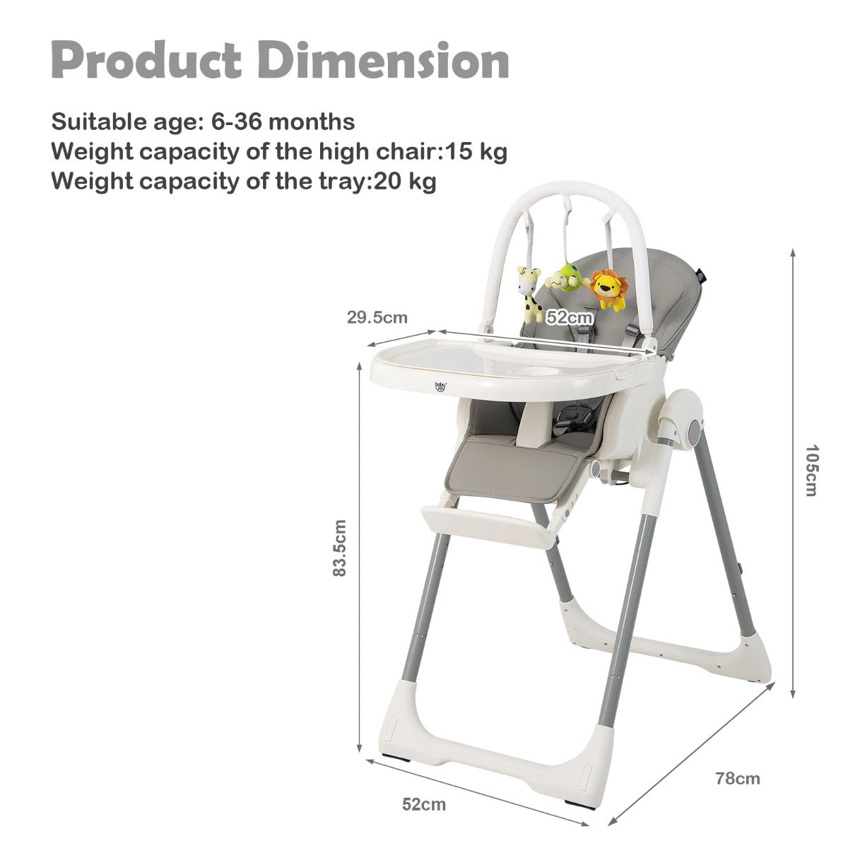Baby High Chair, 4-in-1 Foldable, 7-Height, Double Tray