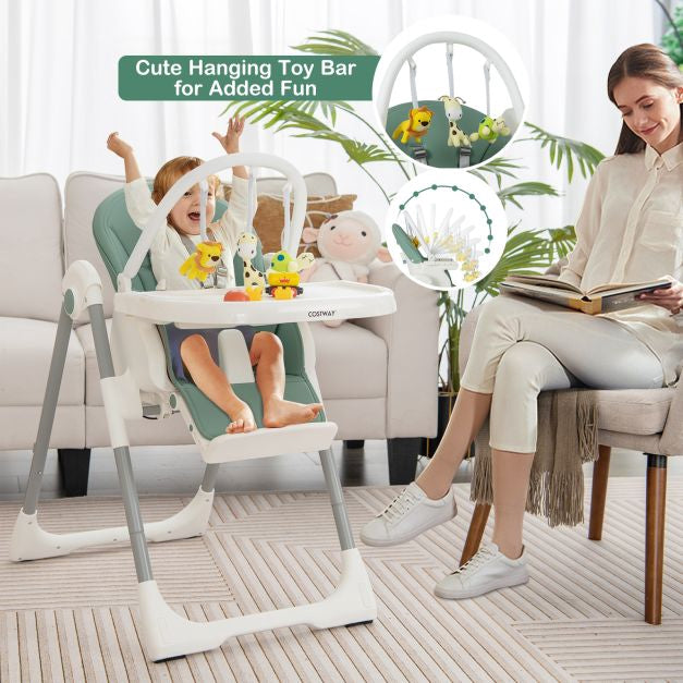 Baby High Chair, 4-in-1 Foldable, 7-Height, Toy Bar