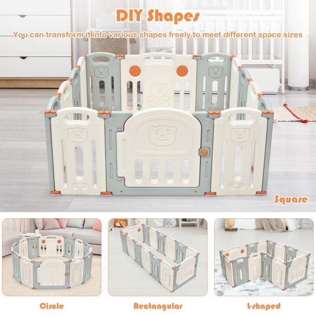 Baby Playpen, 14-Panel Foldable HDPE Play Yard Gate