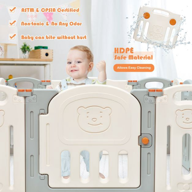 Baby Playpen, 14-Panel Foldable HDPE Play Yard Gate