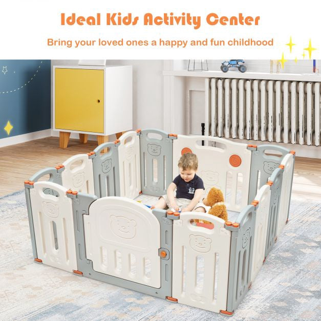 Baby Playpen, 14-Panel Foldable HDPE Play Yard Gate