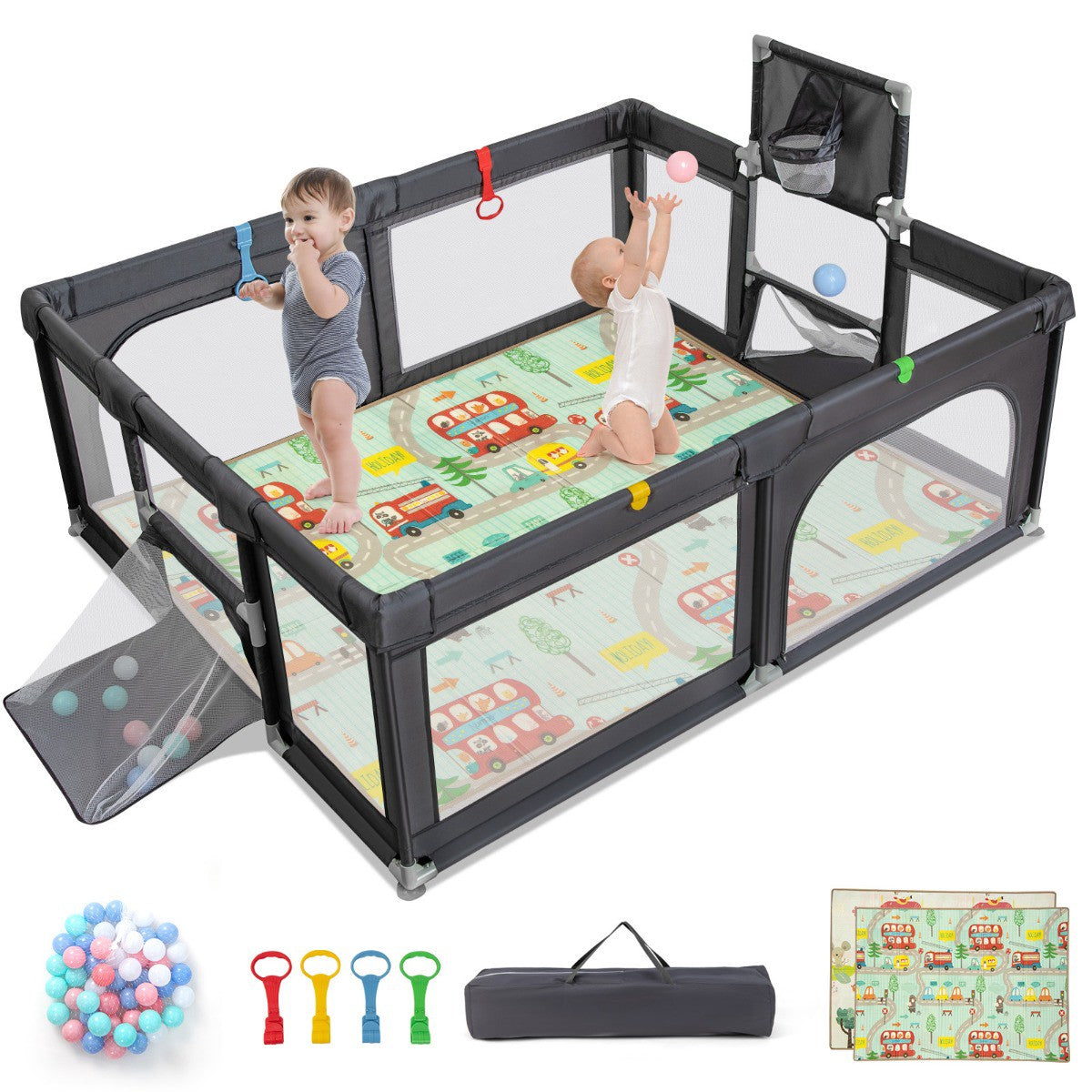 Baby Playpen 188 x 157 cm, Mat, Hoop, 50 Balls