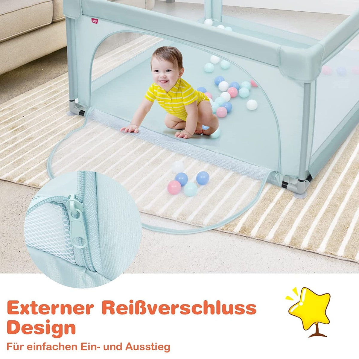 Baby Playpen Portable Playpen with Safety Gates 120 x 120 x 68 cm Blue