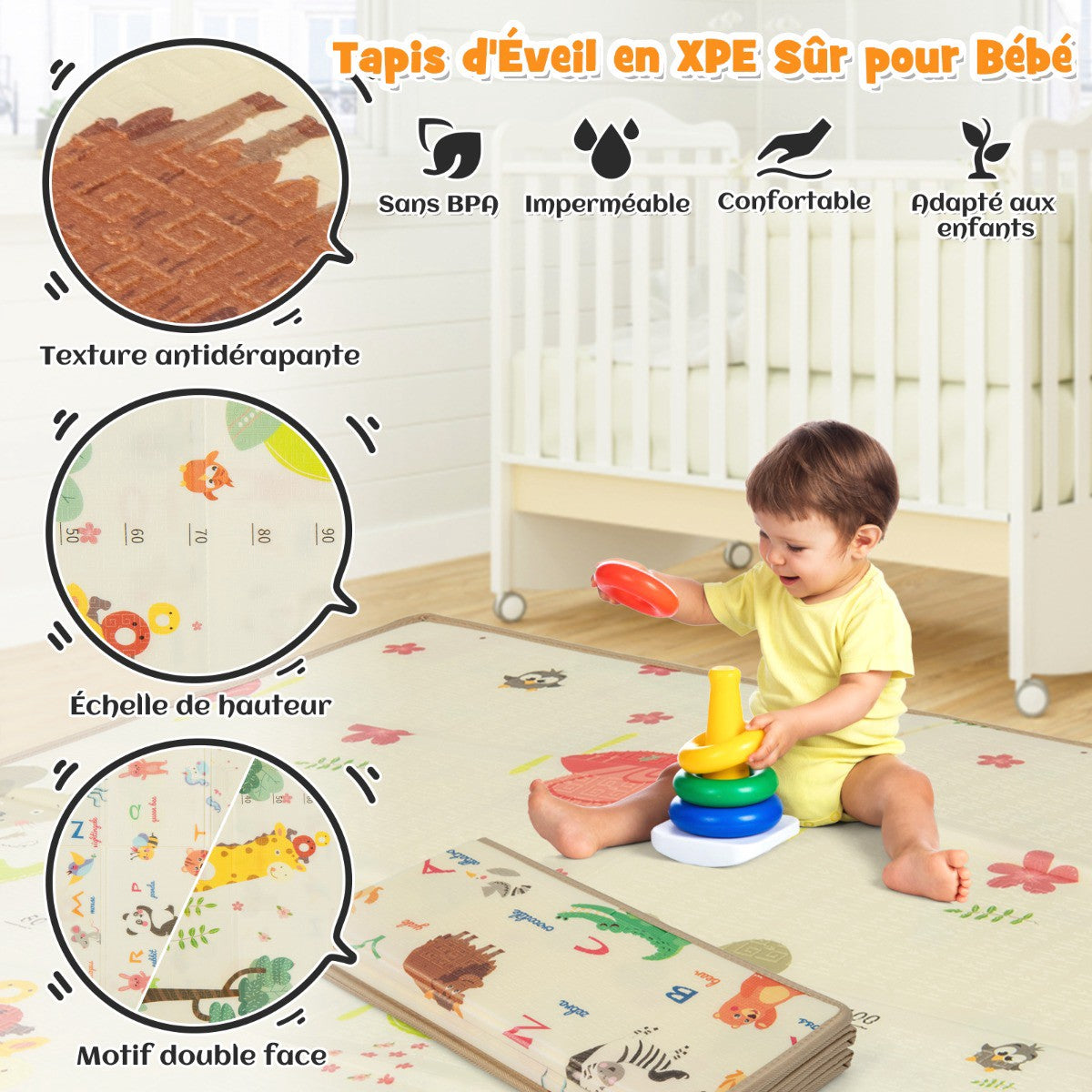 Baby Playpen With Mat and 50 Balls, 81 x 57 in, Gray