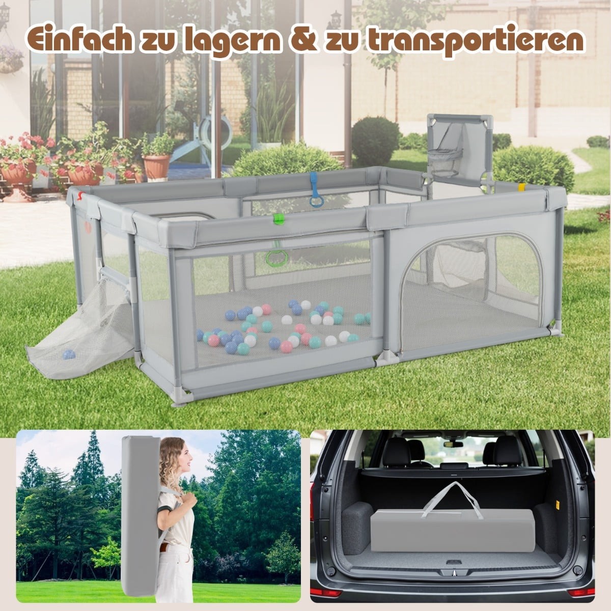Baby Playpen with Basketball Hoop & Soccer Goal, 188x157 cm