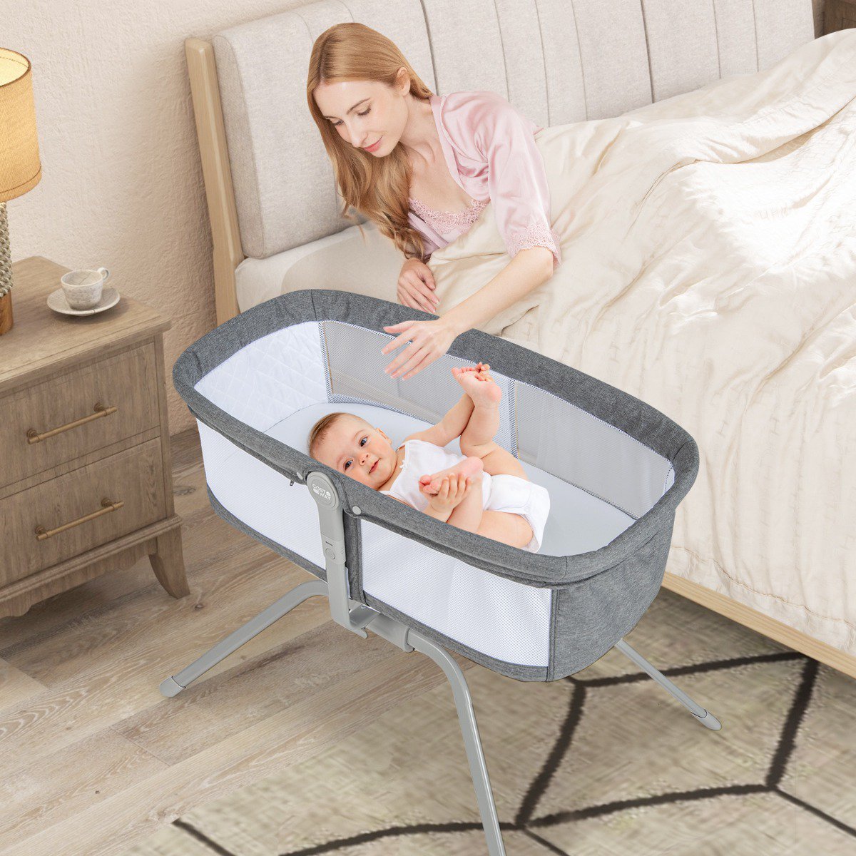 Baby Rocking Bassinet With Mattress – Foldable, 90x48x75 cm