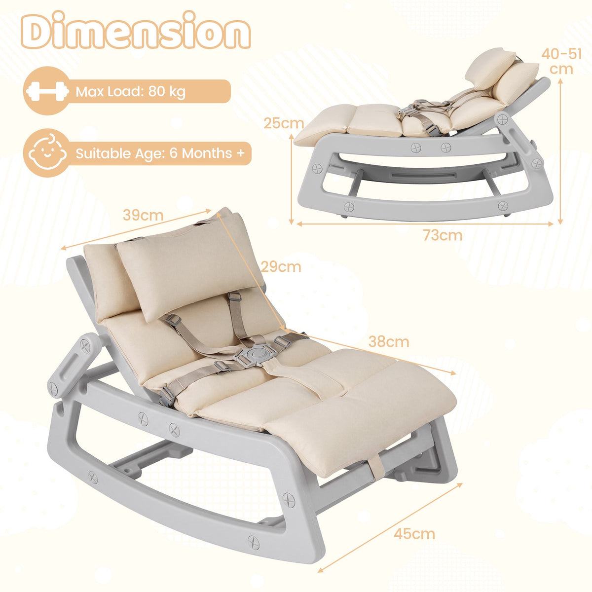 Baby Rocking Chair, 2-In-1, 4-Position Recline