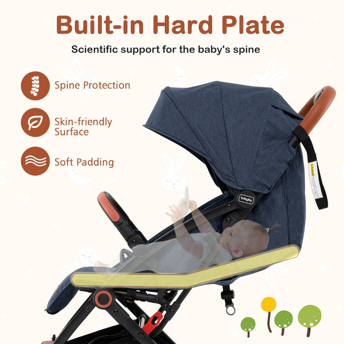 Baby Stroller With Canopy, 95–175 Recline, Quick Fold