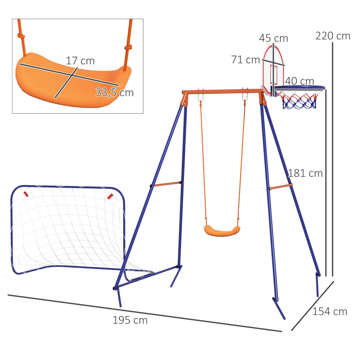 Baby Swing Football Goal Basketball Hoop 3-8 Years Steel Dark Blue