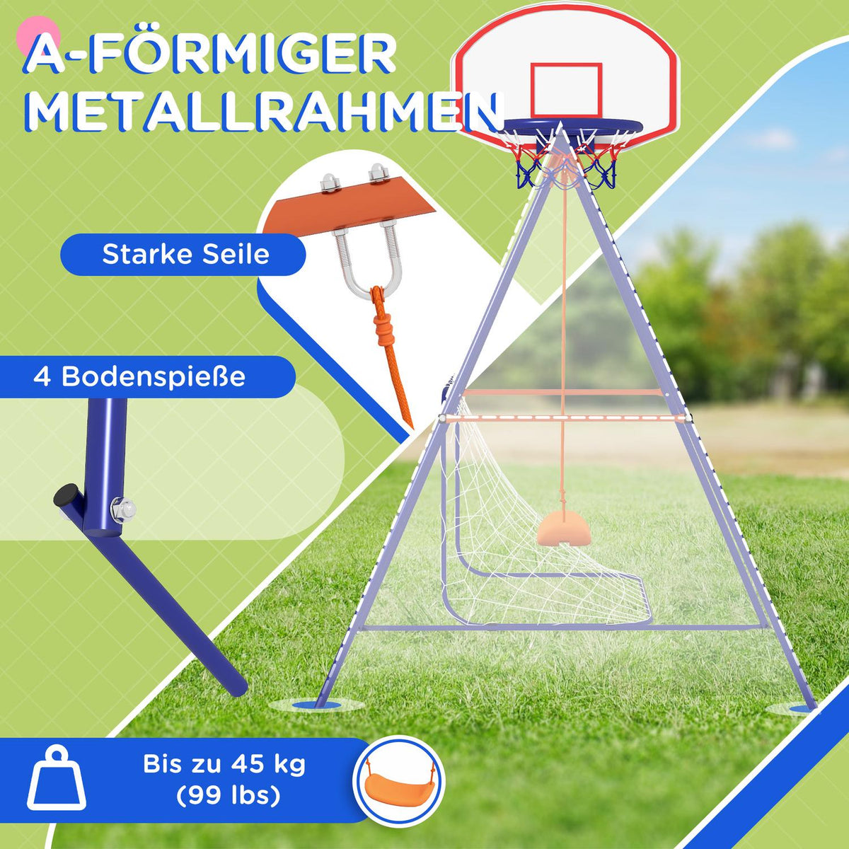 Baby Swing Football Goal Basketball Hoop 3-8 Years Steel Dark Blue