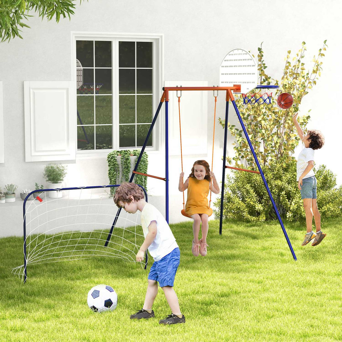 Baby Swing Football Goal Basketball Hoop 3-8 Years Steel Dark Blue