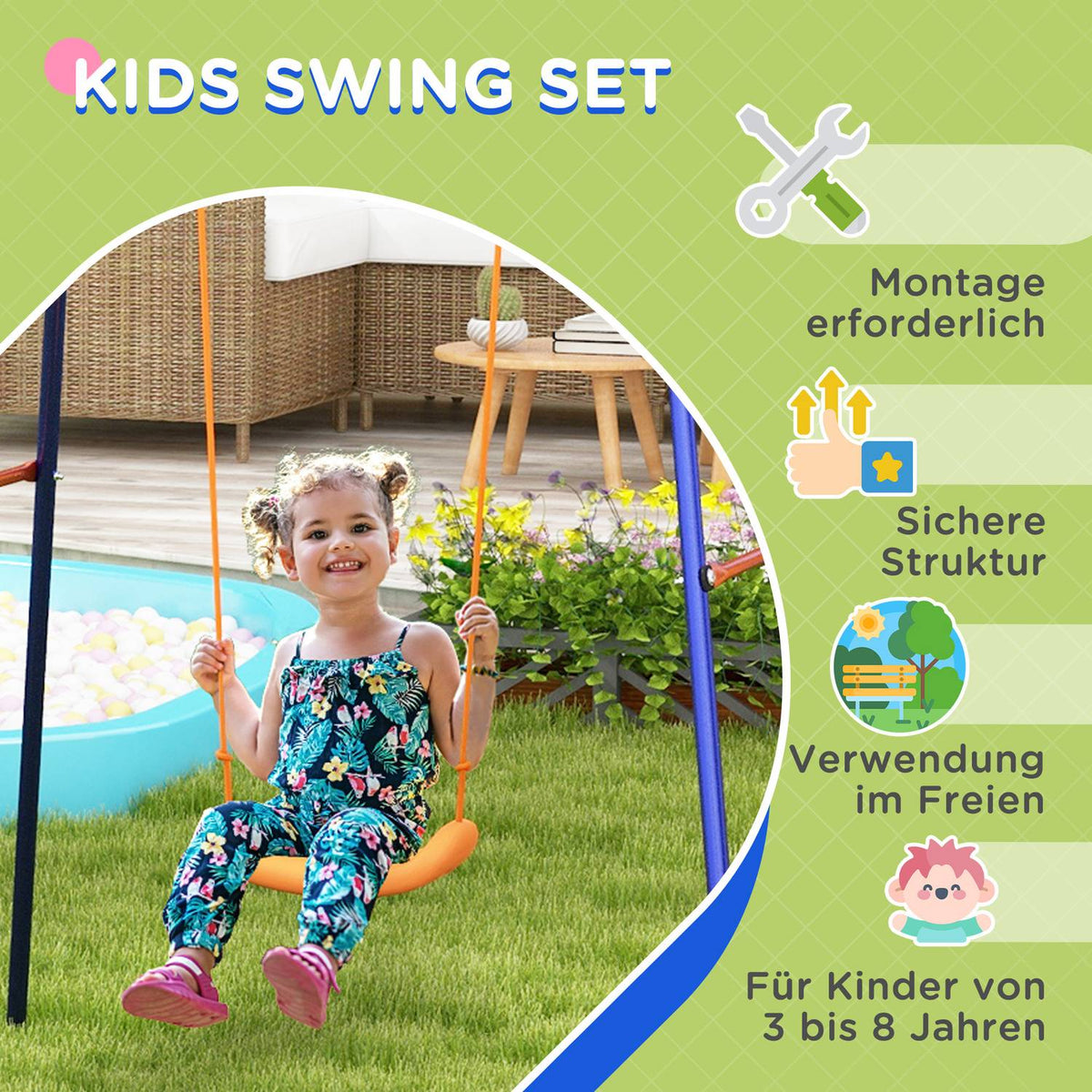 Baby Swing Football Goal Basketball Hoop 3-8 Years Steel Dark Blue