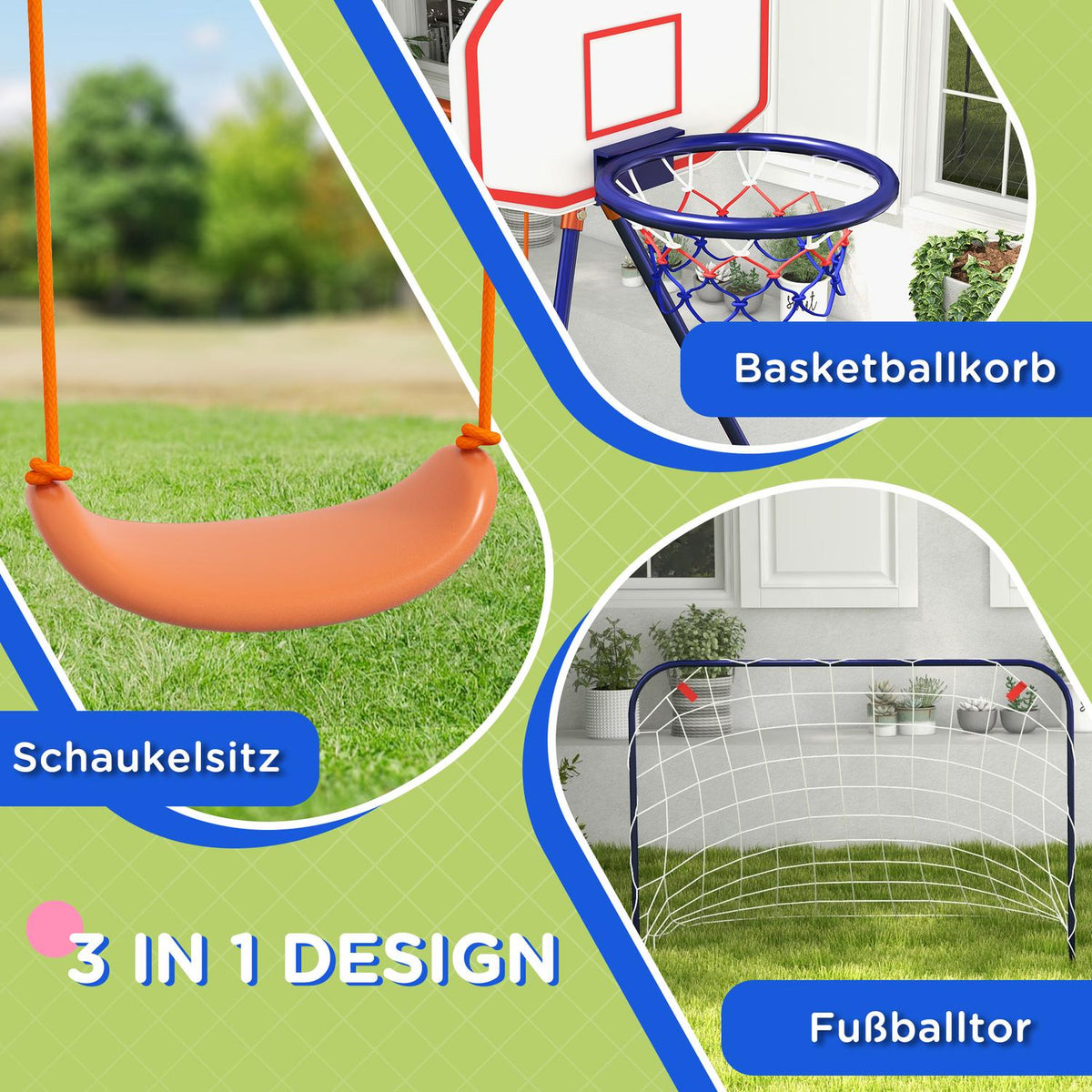 Baby Swing Football Goal Basketball Hoop 3-8 Years Steel Dark Blue