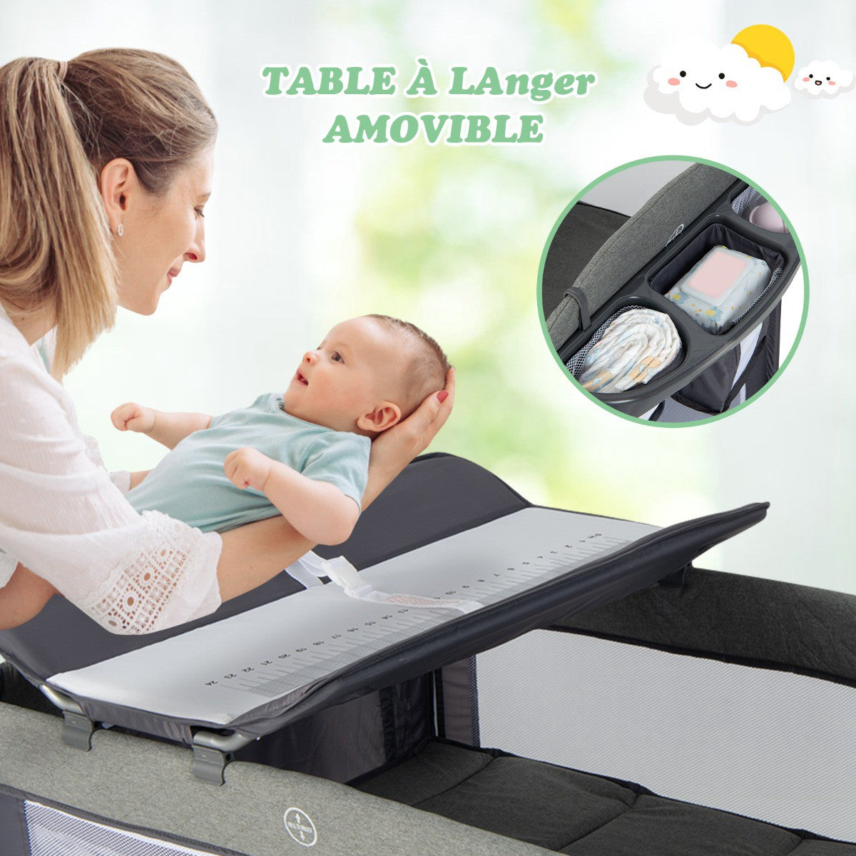 Baby Travel Cot 5-in-1 With Mattress, Changing Table